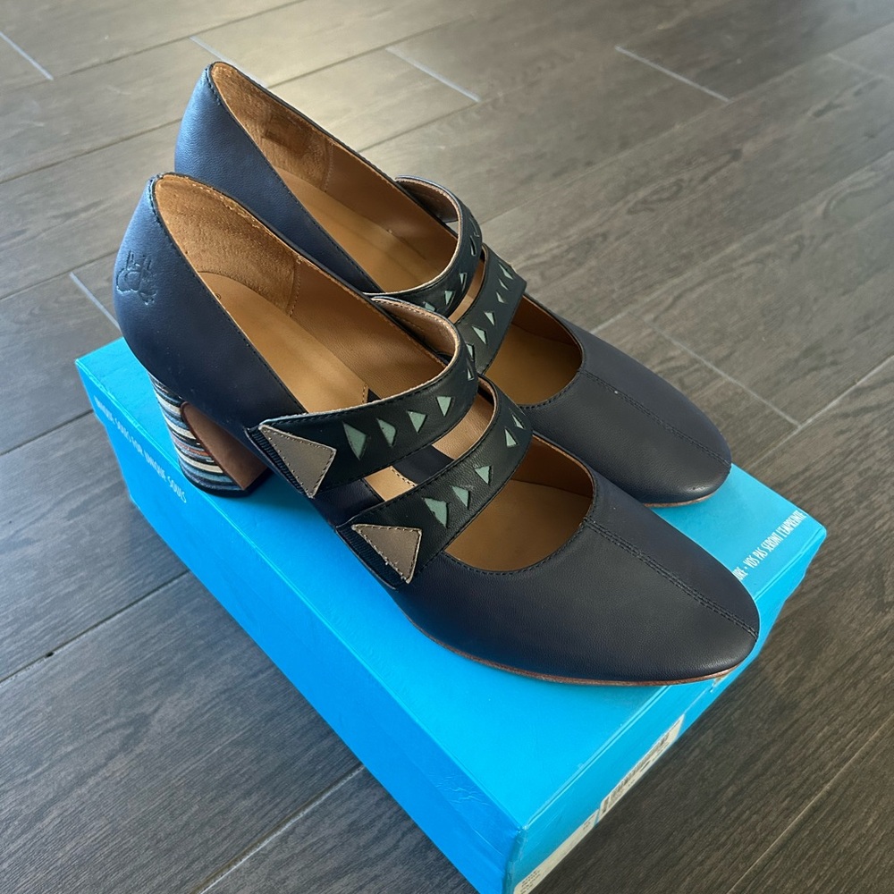 John Fluevog Blue Greater Expectations Mary Jane Heels